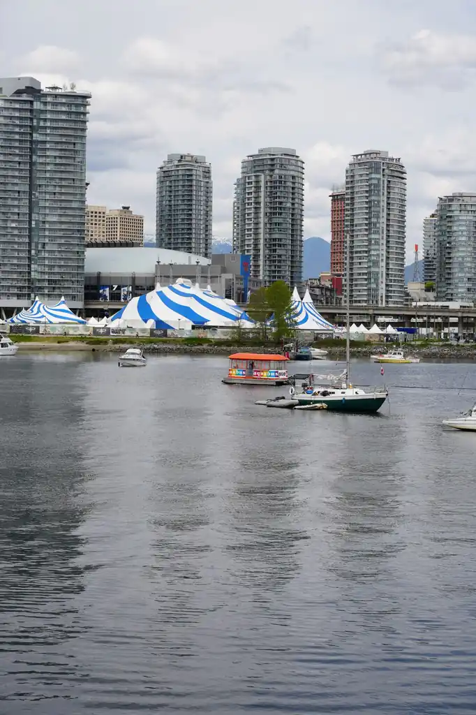 View across Vancouver harbour with Canada Place sails in the distance